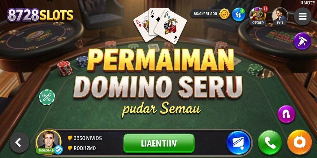 Tampilan gameplay seru di 8728SLOTS dengan dominasi permainan domino.