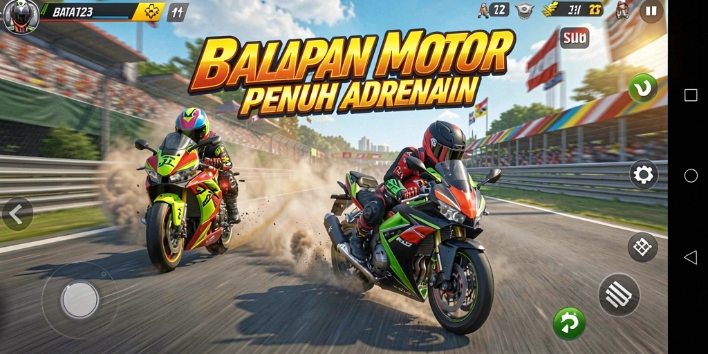 Gameplay seru dengan balapan motor yang menantang.