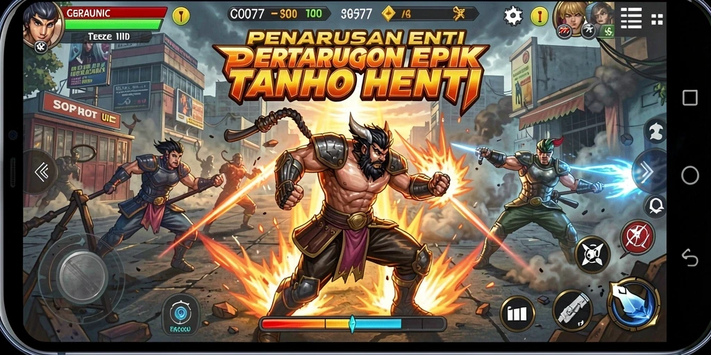 Screenshot dari gameplay C0077 yang penuh aksi pertarungan.