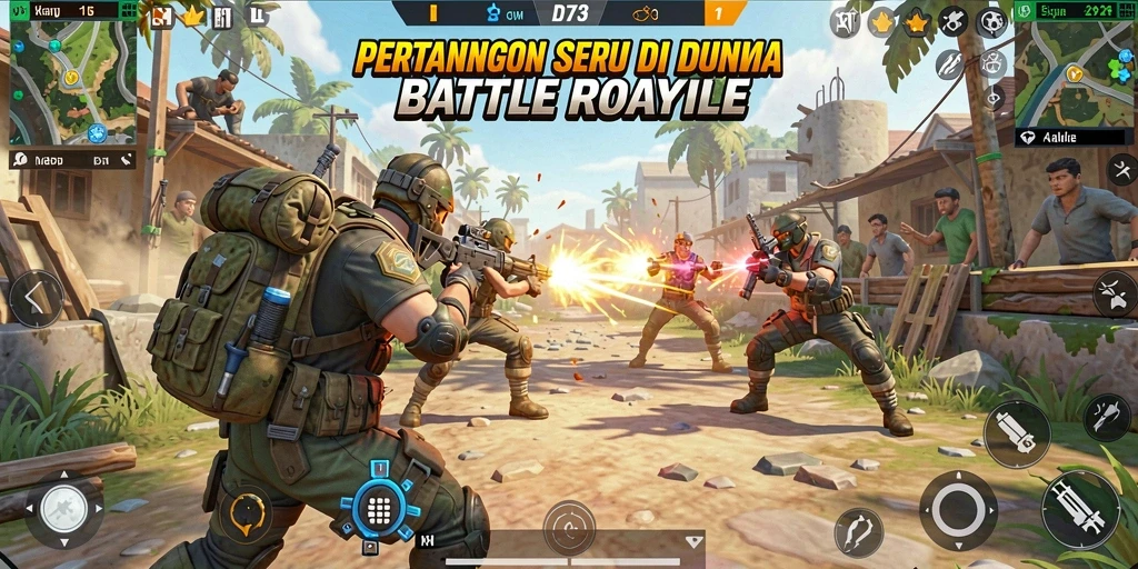 Tangkapan layar D73 menampilkan aksi seru para pemain di medan perang.