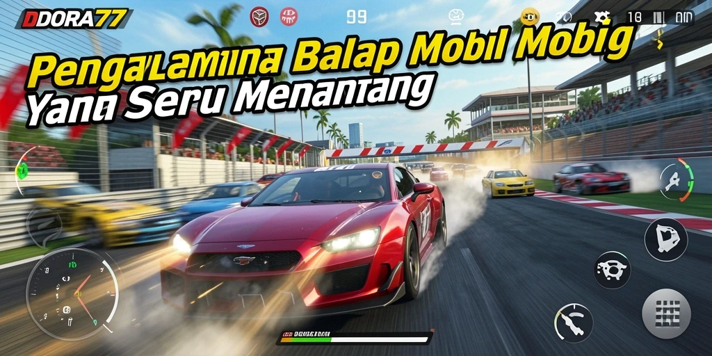 Screenshot gameplay DORA77 dengan aksi balap yang mendebarkan.