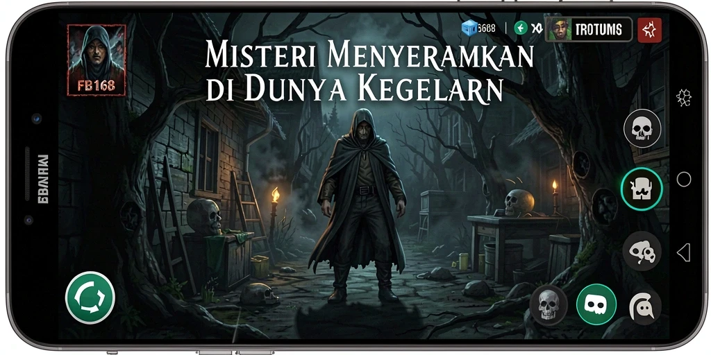Tangkapan layar FB168 menampilkan suasana menyeramkan dan gameplay menegangkan.