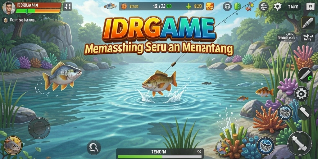 Tampilan gameplay IDRGAME yang menakjubkan saat memancing ikan.