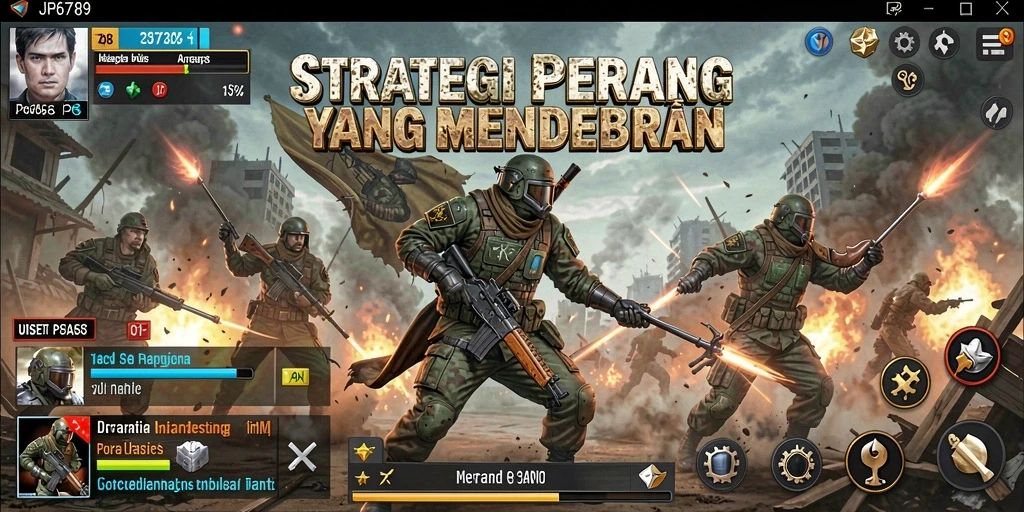 Tangkapan layar gameplay JP6789 yang menunjukkan pertempuran strategis intens.