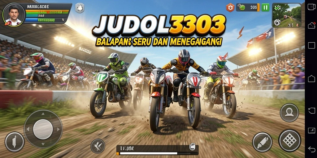 Tampilan gameplay seru dari balapan JUDOL303 dengan mobil kustomisasi.