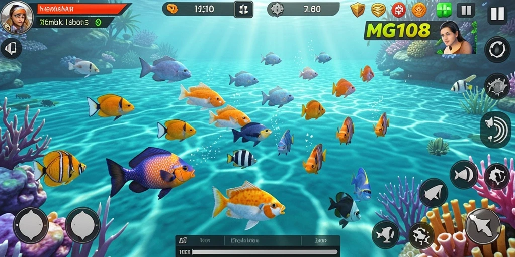 Tampilan gameplay seru dari MG108 saat menembak ikan.