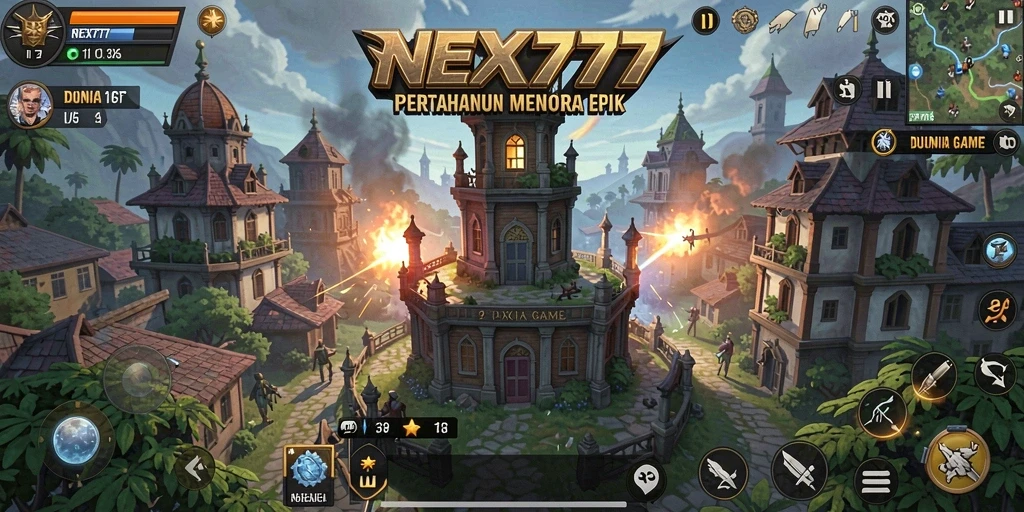 Gameplay menara pertahanan seru dalam NEX777 yang menegangkan.