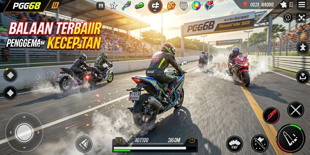 Tampilan gameplay balapan motor yang mendebarkan.