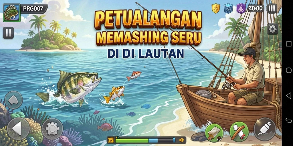 Tampilan gameplay PRG007 dengan suasana memancing yang menenangkan.