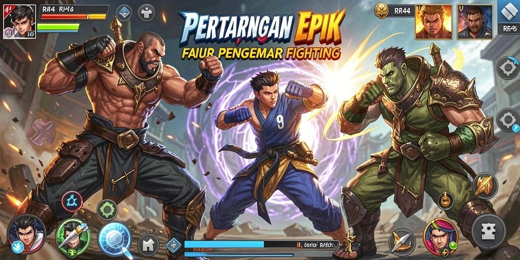 Screenshot utama menampilkan pertarungan mendebarkan dalam game Fighting RR44.