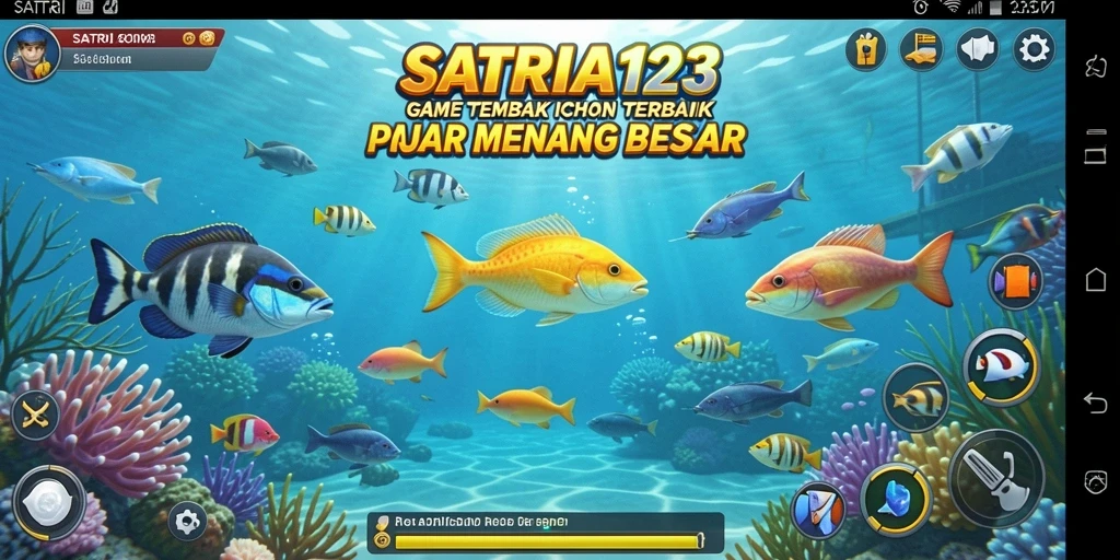 Tampilan gameplay SATRIA123 menunjukkan serunya menangkap ikan dengan berbagai senjata.