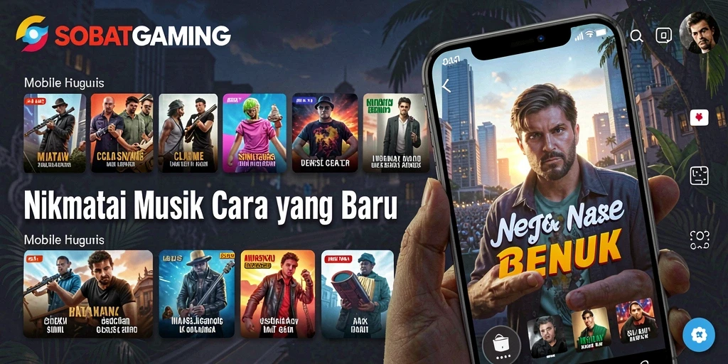 Tampilan gameplay SOBATGAMING dengan irama musik yang menarik.