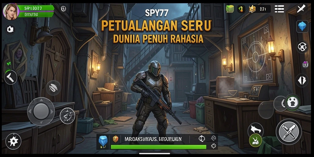 Tangkapan layar gameplay SPY77 menunjukkan petualangan mendebarkan.