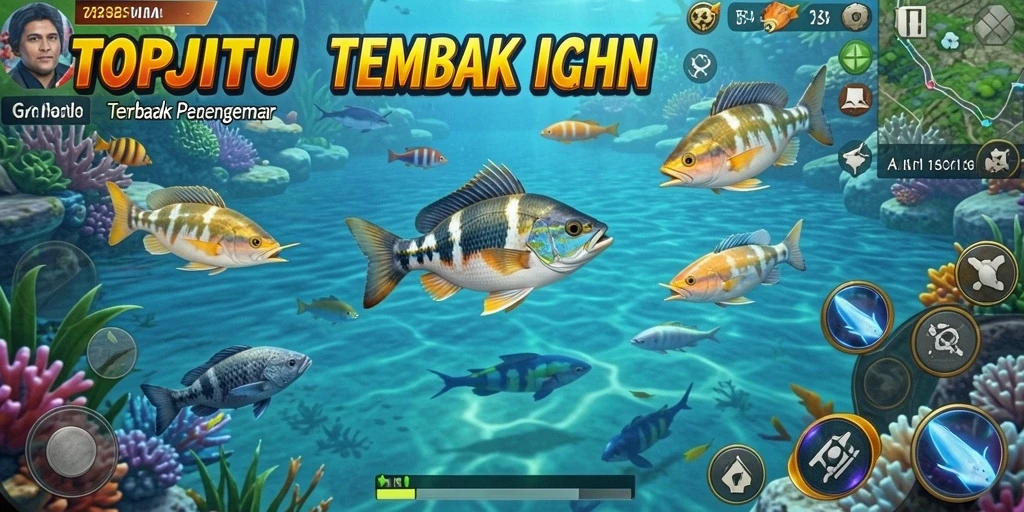 Tampilan gameplay seru dari TOPJITU saat menembak ikan-ikan besar.