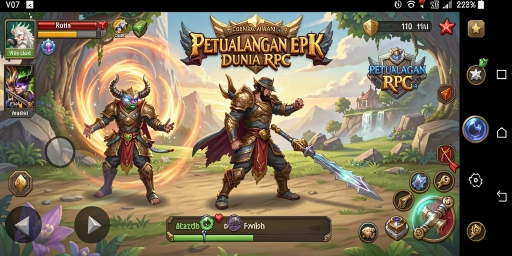 Screenshot V07 menampilkan pertarungan epik dalam dunia RPG.