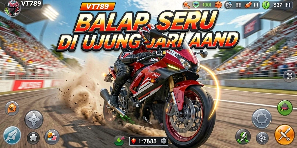 Tampilan gameplay balap motor yang mendebarkan dan realistis.